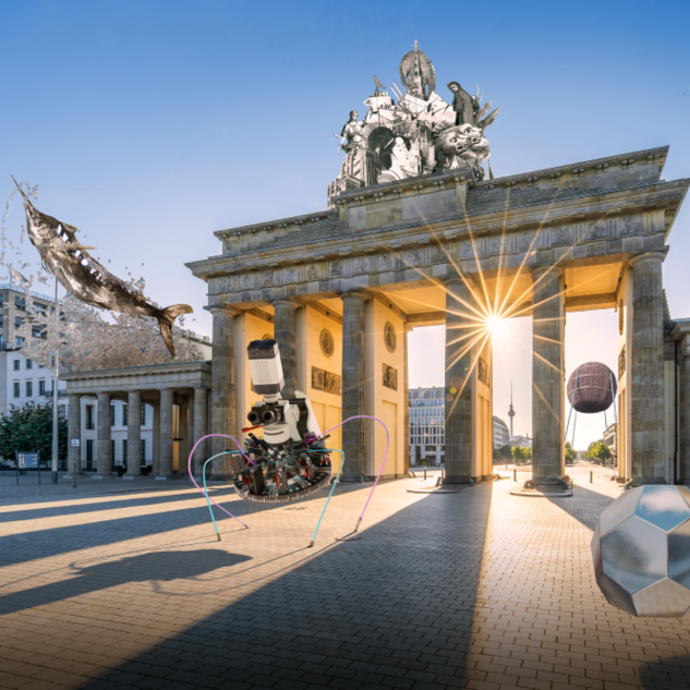 Brandenburger Tor Das Bild zeigt das Brandenburger Tor in Berlin, ein berühmtes Wahrzeichen der Stadt. Das Tor ist im klassizistischen Stil erbaut und besteht aus sechs Säulen, die drei Durchgänge bilden. Oben auf dem Tor thront die Quadriga, eine Statue einer Göttin, die von vier Pferden gezogen wird.